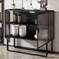 Glam Iron Credenza Striped Glass Doors 39.5"L Cabinets Dining Server for Living Room Clearhalo 'buffet_sideboard' 'Buffets & Sideboards' 'furn' 'furn_buffet_sideboard' 'Furniture' 'Kitchen & Dining Furniture' 1200x1200_cd299c6f-2da6-474f-82c0-f4a9a813ddda