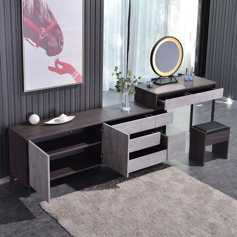 Gray Modern Wooden with Drawer Lighted Mirror Bedroom Vanity Table Clearhalo 'Bedroom Furniture' 'furn' 'furn_makeup_vanities' 'Furniture' 'Makeup Vanities' 'makeup_vanities' 1200x1200_cd2b430d-ddfe-417c-a045-7b824e118f70