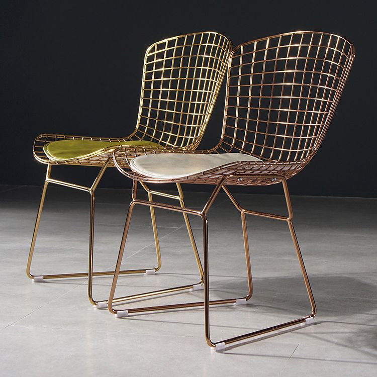 Glam Metal Dining Side Chair Dining Room Cross Back Armless Upholstered Chair Clearhalo ' kitchen&dining_furn' 'Dining Chairs' 'Dining Tables & Seating' 'dining_chair' 'furn' 'furn_dining_chair' 'Furniture' 'furniture_dining_chair' 'Kitchen & Dining Furniture' 'kitchen' 1200x1200_cd2c8acc-e23b-48a6-95b4-b5e5b6674f28