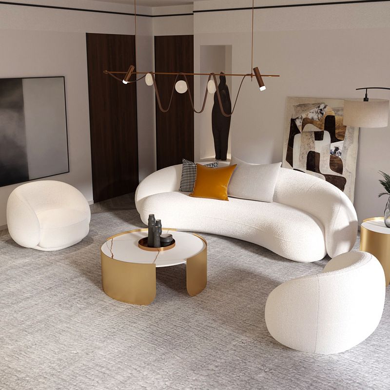 Skandinavisches Sofa Stoff weiß Wohnzimmer Smoking Armkissen gebogener Sofa