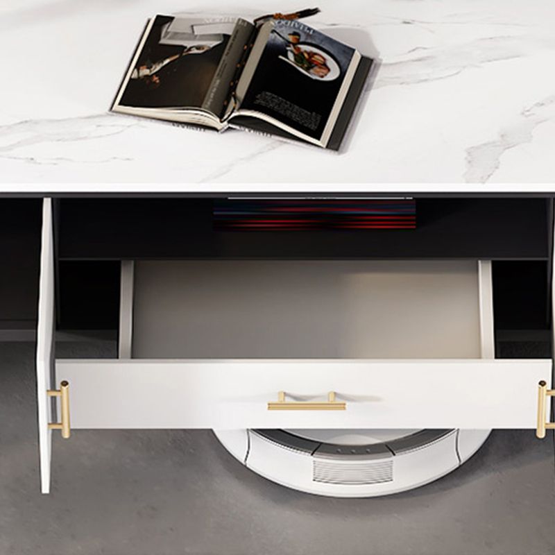 Glam Style TV Stand White Colour Stone TV Console with Open Storage Clearhalo 'furn' 'furn_tv_stands_entertainment_centers' 'Furniture' 'Living Room Furniture' 'TV Stands & Entertainment Centers' 'TV Stands & Media Storage Furniture' 'tv_stands_entertainment_centers' 1200x1200_cd326b4a-a416-425d-a6a9-93c35ef2d708