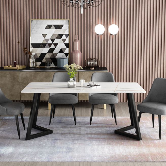 Simplicity Dining Table Rectangular Sintered Stone Table with Metallic Base Clearhalo ' dining_table' 'Dining Tables & Seating' 'Dining Tables' 'furn' 'furn_dining_table' 'Furniture' 'furniture_dining_table' 'Kitchen & Dining Furniture' 'kitchen&dining_furn' 'kitchen' 'kitchen_dining_table' 1200x1200_cd346fee-5683-46f1-93f0-3f4baf8a574a
