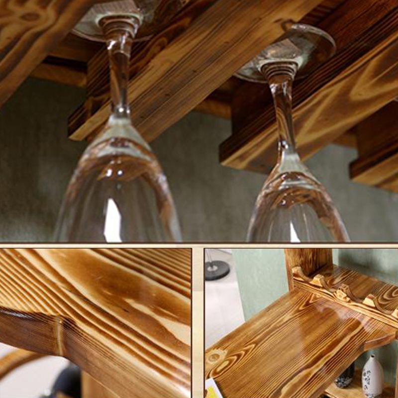 Brown Pine Wood Bistro Table with Wine Holder Pub Table for Home Clearhalo 'Bar Furniture' 'Bar Tables' 'bar_tables' 'furn' 'furn_bar_tables' 'Furniture' 'Kitchen & Dining Furniture' 1200x1200_cd35dddb-6af4-446b-aa54-87354b25459b