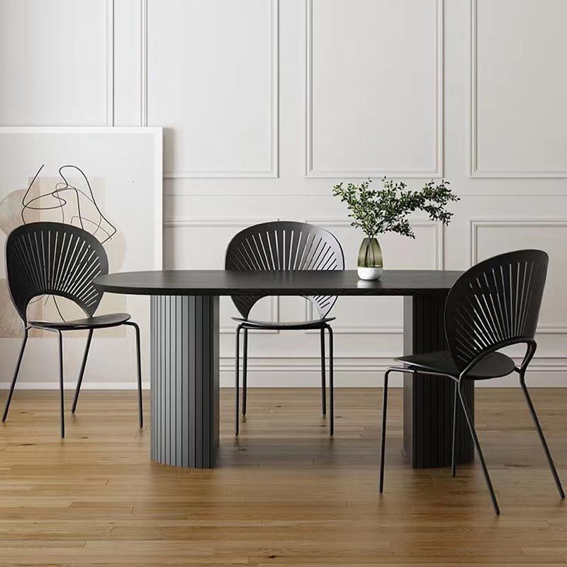 Table à manger en bois massif ovale meubles modernes blancs-noir avec double piédestal pour le bureau
