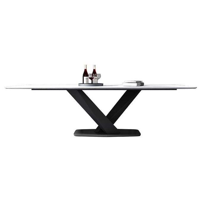 Metal Contemporary Rectangular Dining Table Sintered Stone Table for Dining Room Clearhalo ' dining_table' 'Dining Tables & Seating' 'Dining Tables' 'Furniture' 'furniture_dining_table' 'Kitchen & Dining Furniture' 'kitchen&dining_furn' 'kitchen' 'kitchen_dining_table' 1200x1200_cd3d9b79-7c6d-4fde-8265-cd5d28deacc0