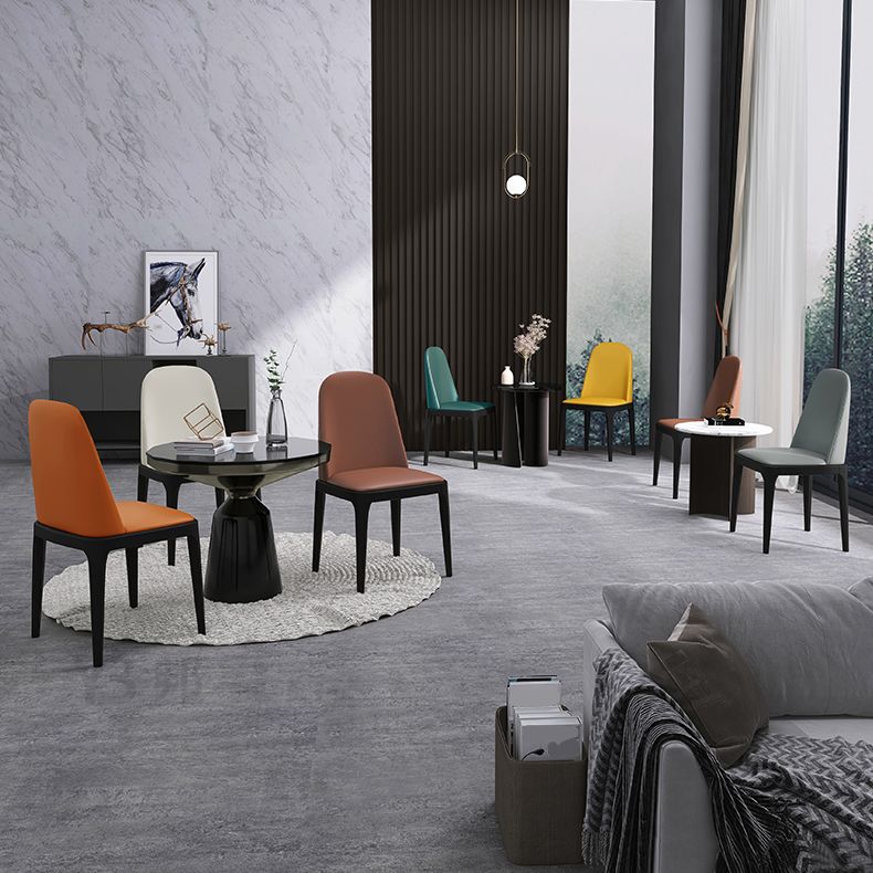 Industrial Style Dining Chair Faux Leather Side Chair with Wooden Legs for Home Clearhalo 'Dining Chairs' 'Dining Tables & Seating' 'dining_chair' 'furn' 'furn_dining_chair' 'Furniture' 'Kitchen & Dining Furniture' 1200x1200_cd3fb5f7-2c74-491b-aa4b-7bc3d7e0b53c