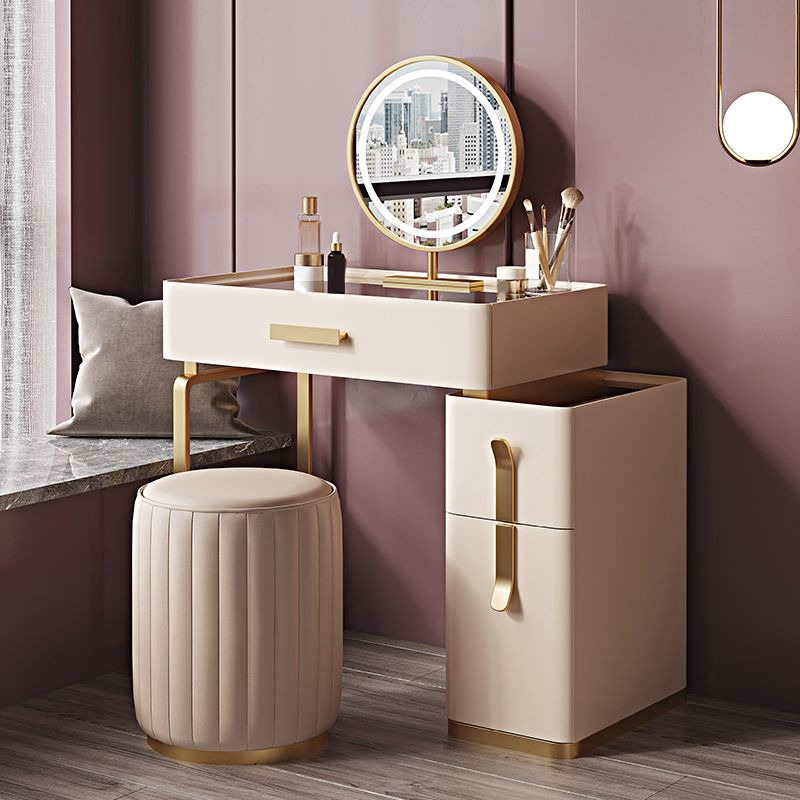 Glambraun Glass Top Waschtisch 25,6 "W 3 Schubladen Schminktisch mit Spiegel & Stuhl