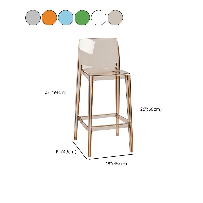 Contemporary Plastic Transparent Backrest Counter High Stool with 4 Legs