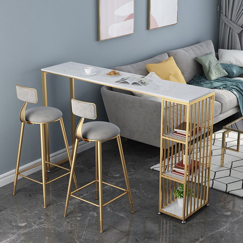 Glam Rectangle Faux Marble Pub Bar Table Double Pedestal Bar Dining Table with 3-Shelf Clearhalo 'Bar Furniture' 'Bar Tables' 'bar_tables' 'furn' 'furn_bar_tables' 'Furniture' 'furniture_bar_tables' 'Kitchen & Dining Furniture' 'kitchen&dining_furn' 'kitchen' 1200x1200_cd43ff1c-449e-43d6-80b4-89b86bba9517