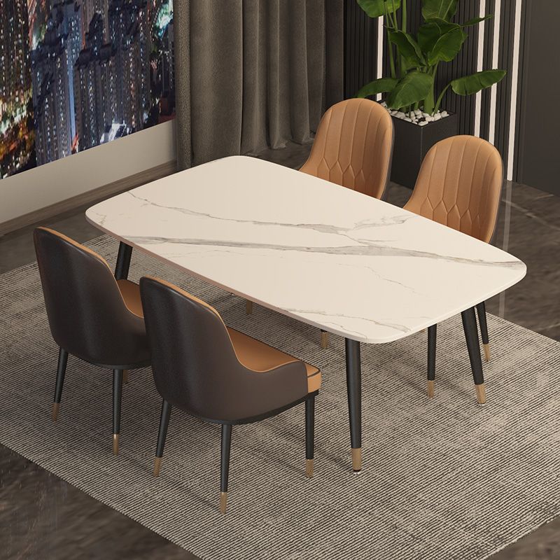 Contemporary Rectangular White Stone Dining Table with Steel Legs Clearhalo 'Dining Tables & Seating' 'Dining Tables' 'dining_table' 'furn' 'furn_dining_table' 'Furniture' 'Kitchen & Dining Furniture' 1200x1200_cd480ee7-5fd0-4527-aca4-63ff4a879b38
