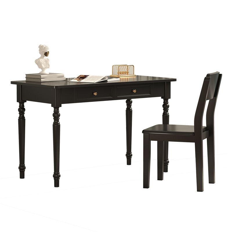 Bureau d'écriture en bois massif Glam Style Rectangular avec 2 tiroirs