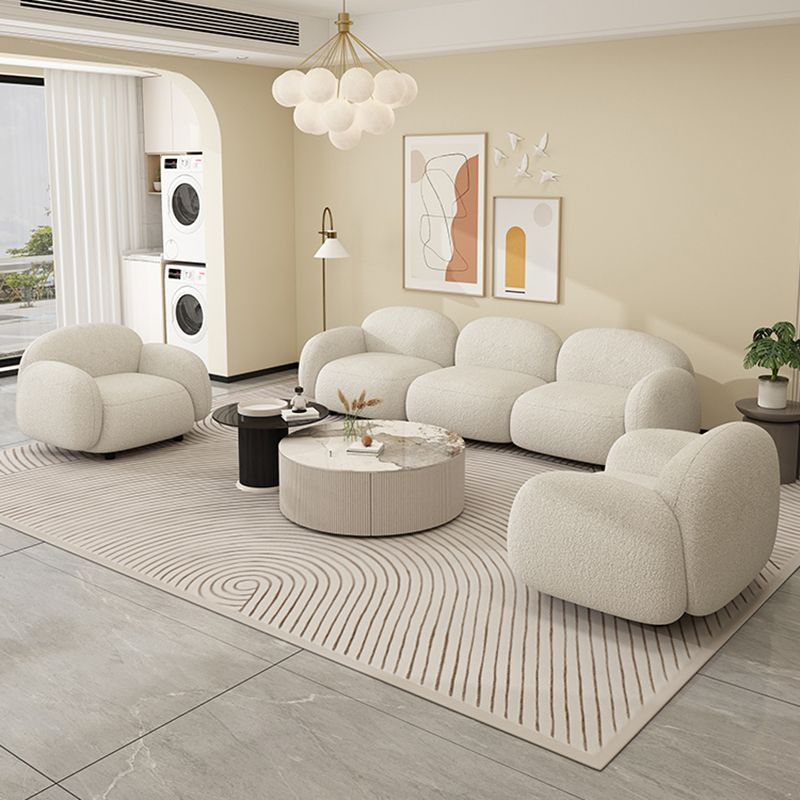 Square Arm Wool Sofa Scandinavian 1/2/3-Seater Sofa in White