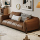Genuine Leather Square Arm Sofa in Brown Simple Standard Sofa with Pillows