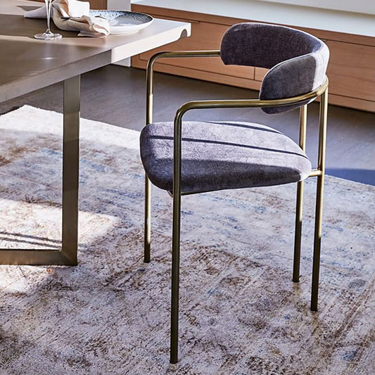 Luxurious Upholstered Arm Chair Open Back Side Velvet Chair with Metal Base