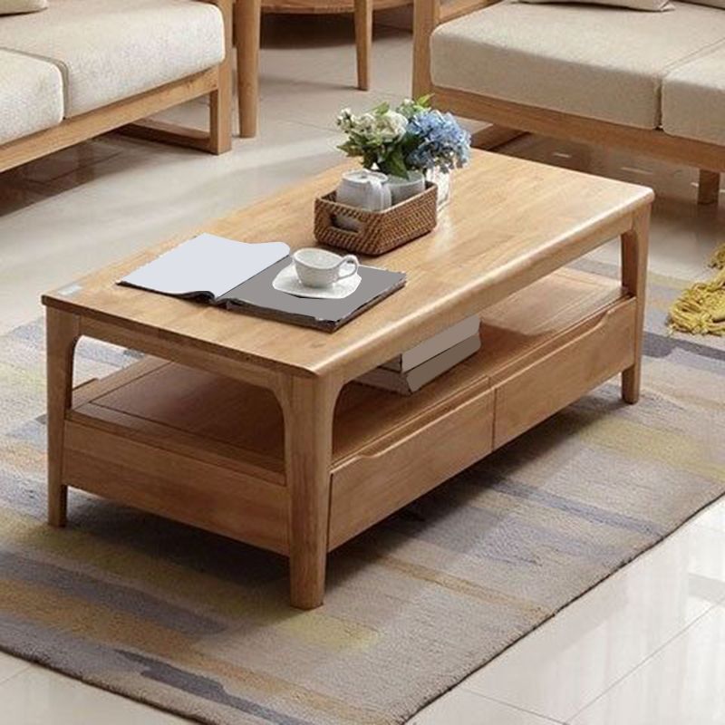 Nordic Style Square/rectangular 4 Legs Base Wooden Table with Storage Rack Coffee Table
