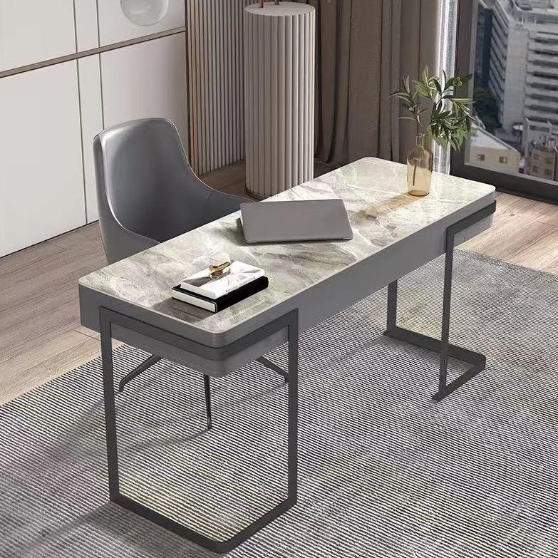 Glamstil 2-Schüchter-Büroschreibtisch Sintered Stone Top Desk mit Edelstahlbeinen
