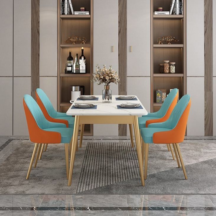 Traditional Luxury Dining Table White Top Rectangle 4 Legs Table for Home Clearhalo 'Dining Tables & Seating' 'Dining Tables' 'dining_table' 'furn' 'furn_dining_table' 'Furniture' 'Kitchen & Dining Furniture' 1200x1200_cd66230e-4d53-46be-b0d0-276bd2382dc7