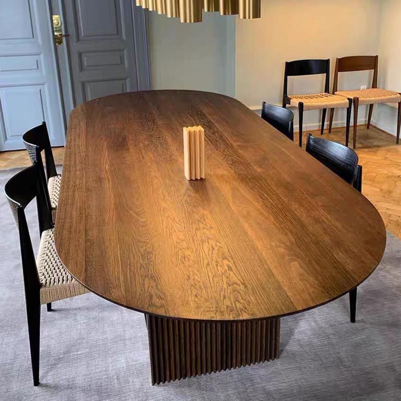 Oval Solid Wood Dining Table Modern Brown-natural Furniture with Double Pedestal Home Clearhalo 'Dining Tables & Seating' 'Dining Tables' 'dining_table' 'furn' 'furn_dining_table' 'Furniture' 'Kitchen & Dining Furniture' 1200x1200_cd691bc8-1dfd-49ec-921f-3d9b93af9109