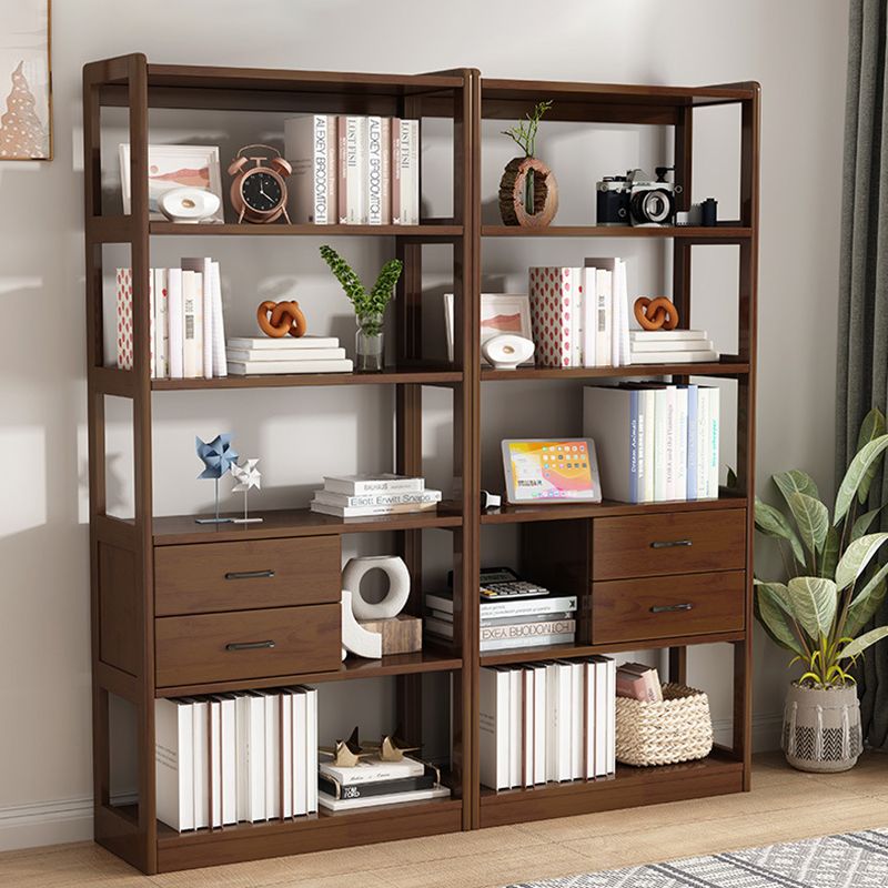 Modern Style Open Back Bookshelf Vertical Wooden Bookcase with Drawers Clearhalo 'Bookcases' 'furn' 'furn_bookcases' 'Furniture' 'Office Furniture' 1200x1200_cd6b56b6-27f0-44a9-a0a8-b0dcafc1f5ab