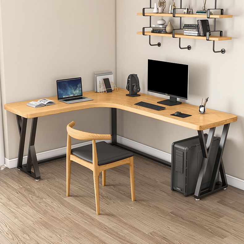 Modern Wooden Office Desk L-Shaped Home Desk with Metal Base Clearhalo 'Furniture' 'furniture_office_desk' 'Office Desks' 'Office Furniture' 'office_desk' 1200x1200_cd6dbf0b-38f0-4a46-ad6c-1e27765da653