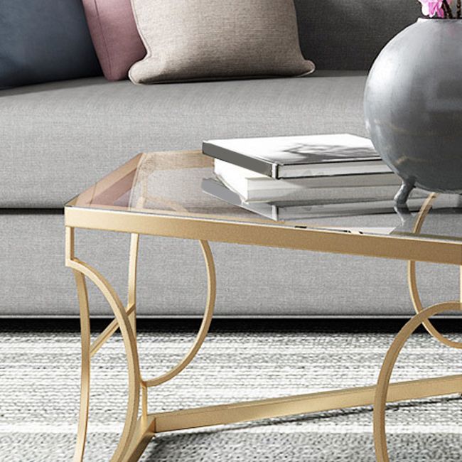 Glass & Marble Hexagon Coffee Table Modern Style Frame Cocktail Table