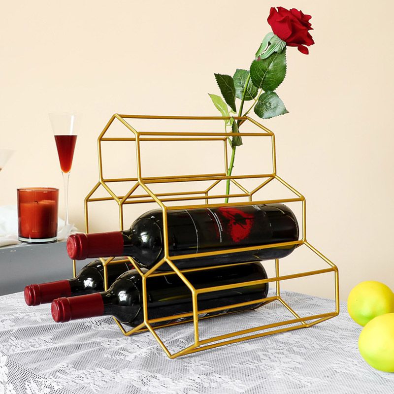 Glam Countertop Wine Rack Metal Wine Bottle Rack for Living Room