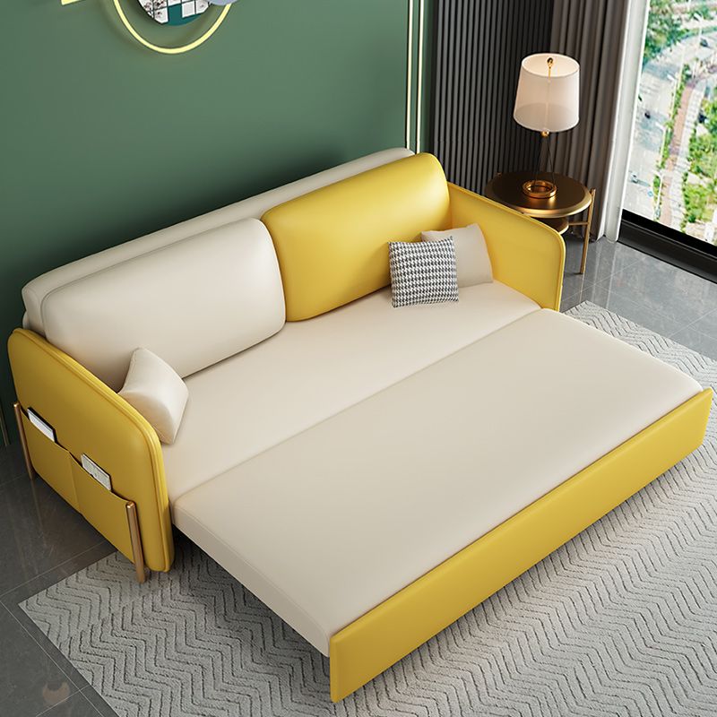 Pillow Back Futon Sleeper Sofa Faux Leather Sleeper Sofa with Storage Clearhalo 'furn' 'furn_futons' 'Furniture' 'Futons & Daybeds' 'Futons' 'Living Room Furniture' 1200x1200_cd70297d-d1ae-4303-b98c-3cd972ae9942