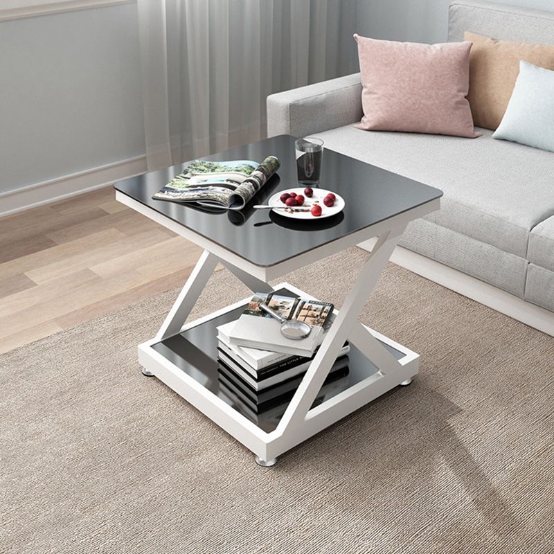Tempered Glass Side Table Square Black and White Accent Side Table Clearhalo 'Coffee & Accent Tables' 'End & Side Tables' 'end_side_table' 'Furniture' 'furniture_end_side_table' 'Living Room Furniture' 1200x1200_cd70e281-d5e8-488b-9489-9d000cc0e61e