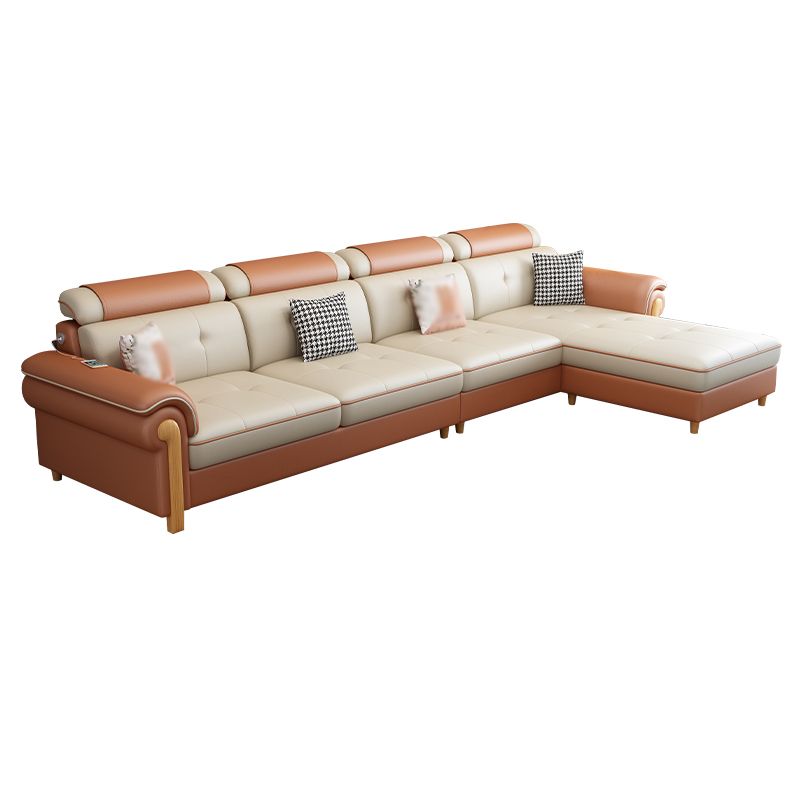 Round Arm 4-Seater Pillowed Back Cushions Sectional Sofa with Chaise Clearhalo 'furn' 'furn_sectionals' 'Furniture' 'furniture_sectionals' 'Living Room Furniture' 'Sectionals' 1200x1200_cd72d7b8-de51-4abf-9c18-1bc57e647930