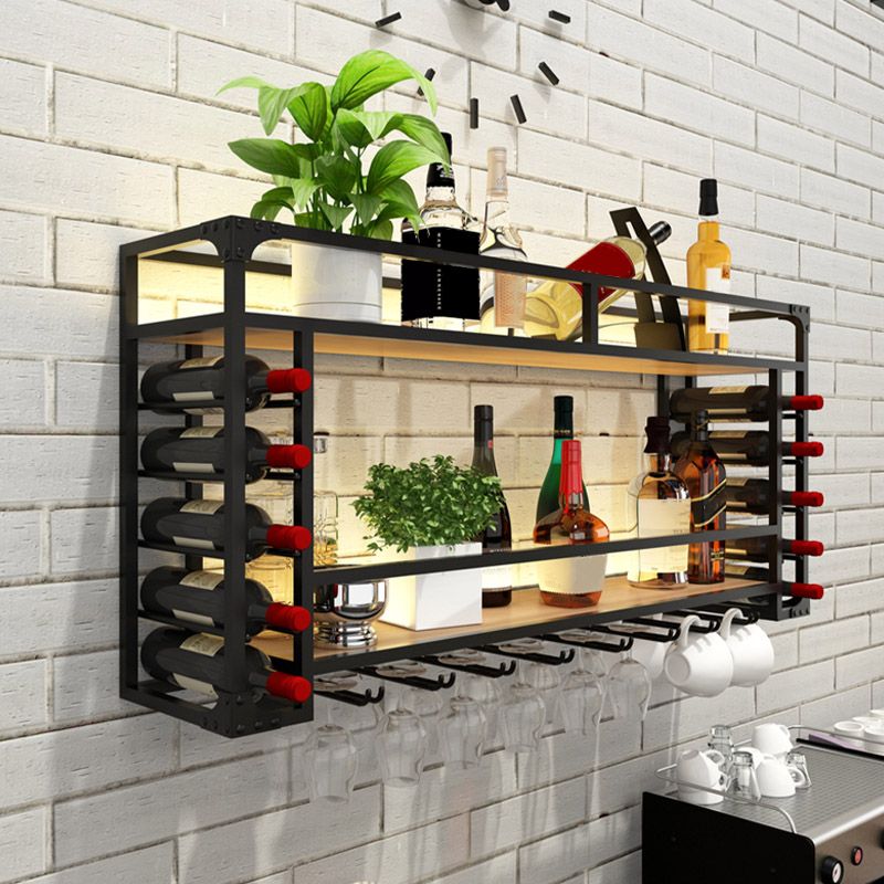 Iron Wine Rack Modern Style Wall Mounted Wine Holder Rack with Shelf Clearhalo 'furn' 'furn_wine_racks' 'Furniture' 'Kitchen & Dining Furniture' 'Wine Racks' 'wine_racks' 1200x1200_cd733d7b-aa5b-4754-b91a-433747f94e16