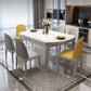 Contemporary Extendable Stone Dining Table with Wood Base and Double Drop Leaf Clearhalo 'Dining Tables & Seating' 'Dining Tables' 'dining_table' 'furn' 'furn_dining_table' 'Furniture' 'Kitchen & Dining Furniture' 1200x1200_cd742523-e6c0-453f-8ca7-bf406c39a176
