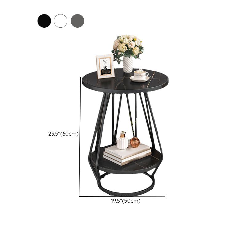モダンスレートラウンドサイド表19.69 "w棚付きの金属の台座エンドテーブル
