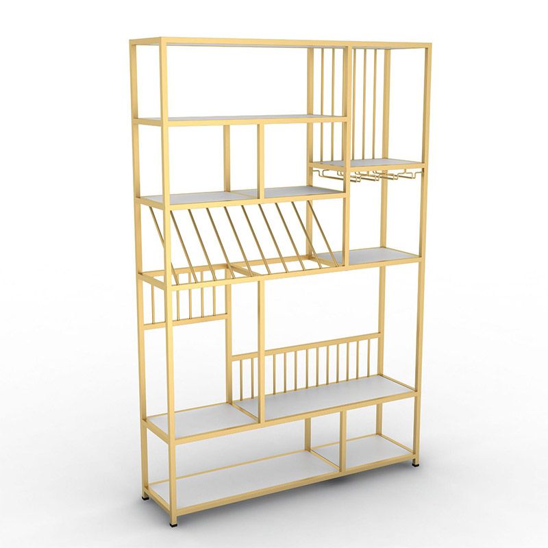 Botella de vino de metal y estante de vidrio Soporte de vino moderno con estante