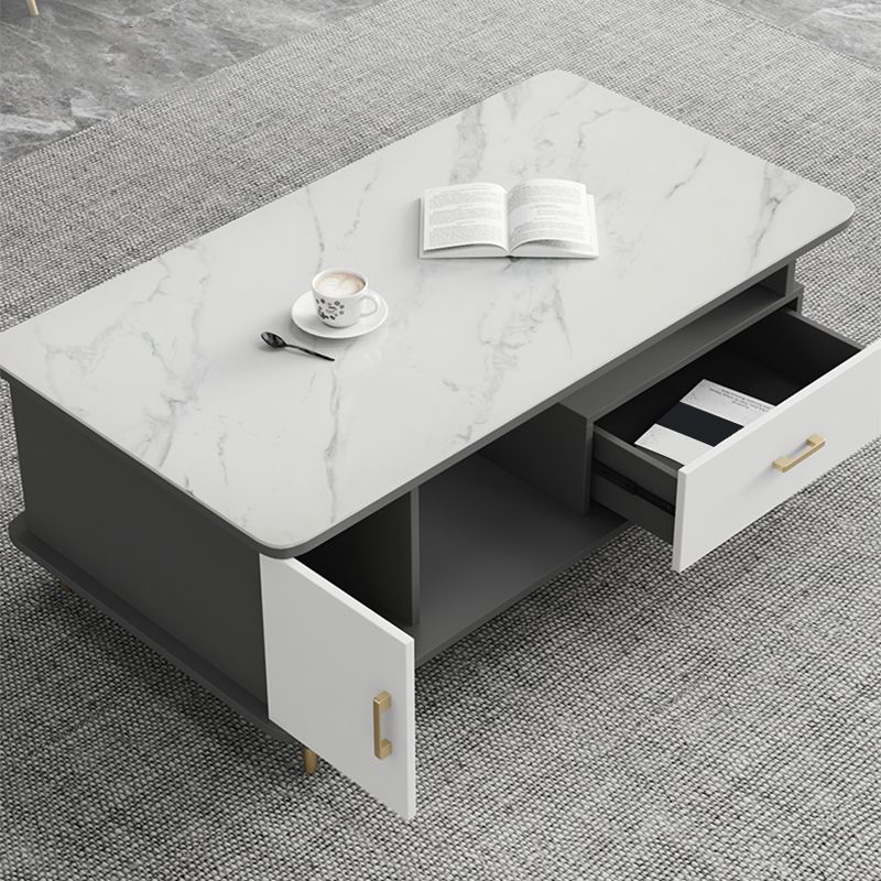 Table basse rectangulaire en ardoise avec tiroirs de rangement