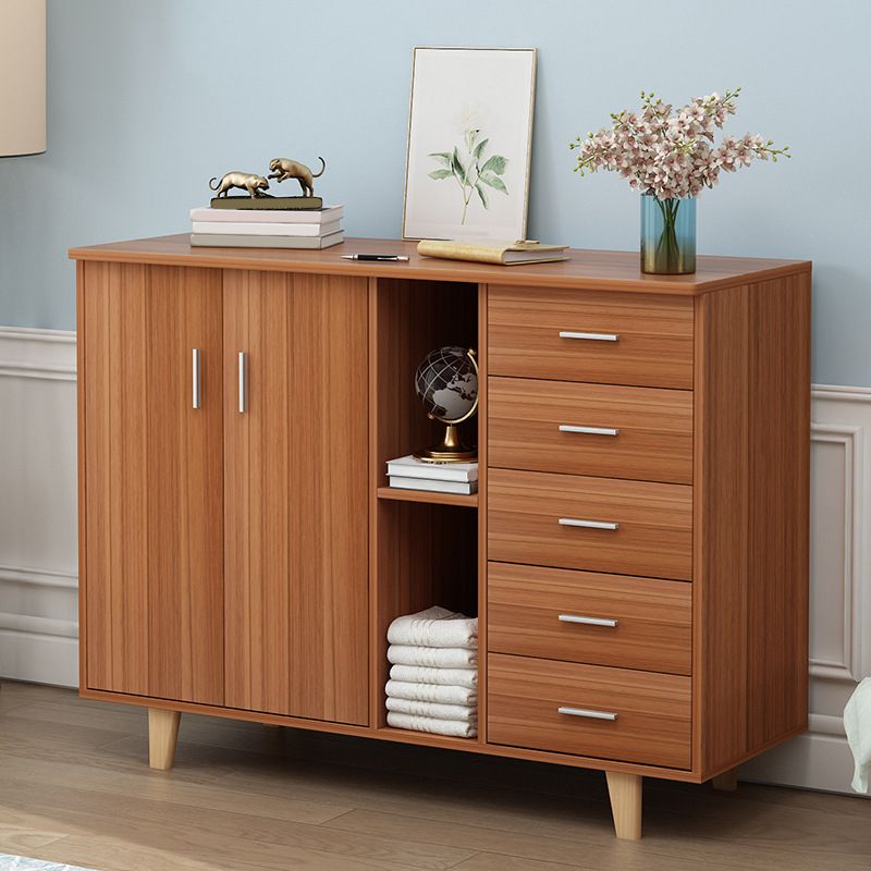 Rechthoek houten accentkast met 5 laden en rechte benen zijkant