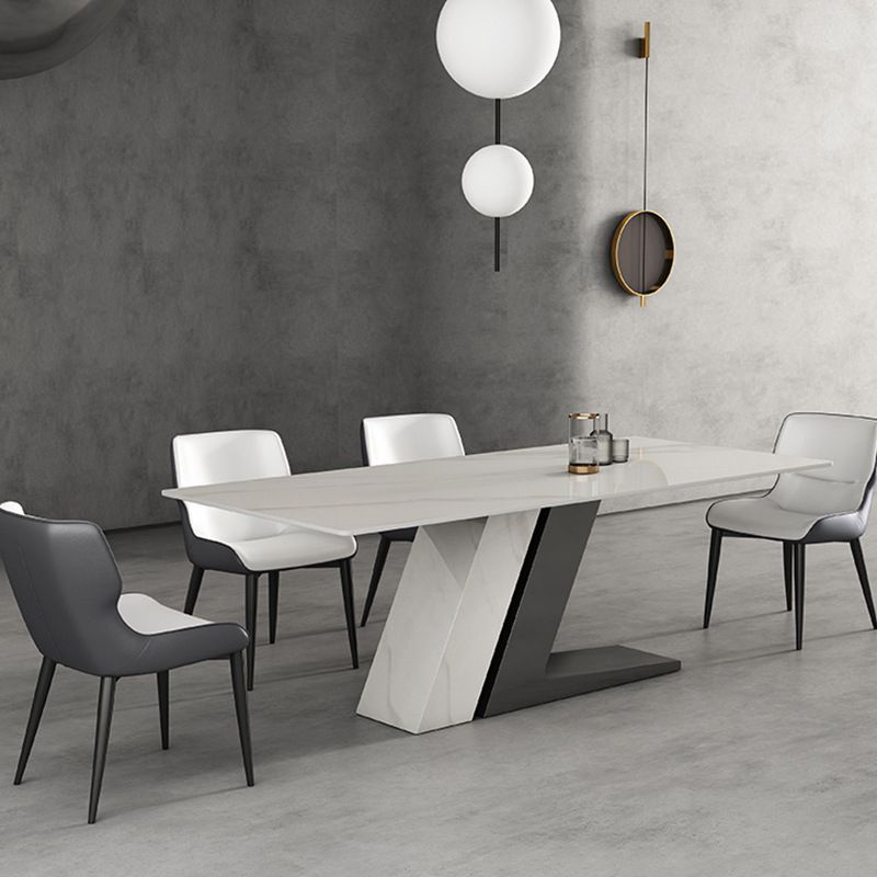 Modern Sintered Stone Dining Table Set with Rectangle Table and Metal Base Formal Dining Set Clearhalo 'Dining Room Sets' 'Dining Tables & Seating' 'dining_room_set' 'Furniture' 'furniture_dining_room_set' 'Kitchen & Dining Furniture' 'kitchen&dining_furn' 'kitchen' 1200x1200_cd82f7ee-4591-4094-b8b1-9b1fe518c1b4