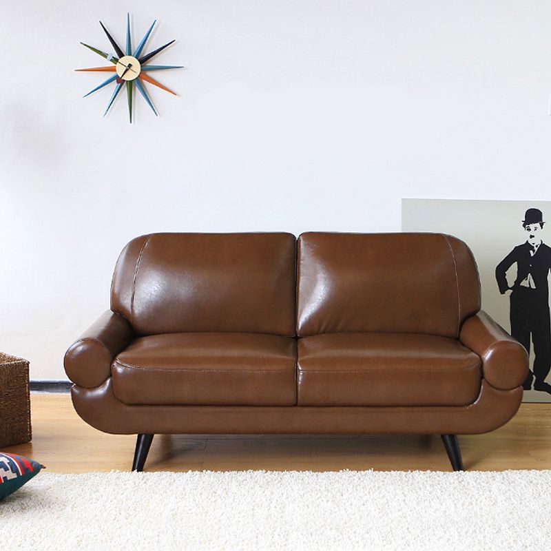 Sewn Pillow Back Sofa Modernism Faux Leather Pillow Top Arm Sofa