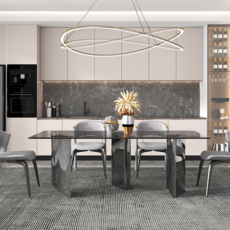 Cocina 1/2/3/5 PCS Juego de comedor con mesa de copa de vidrio y sillas grises