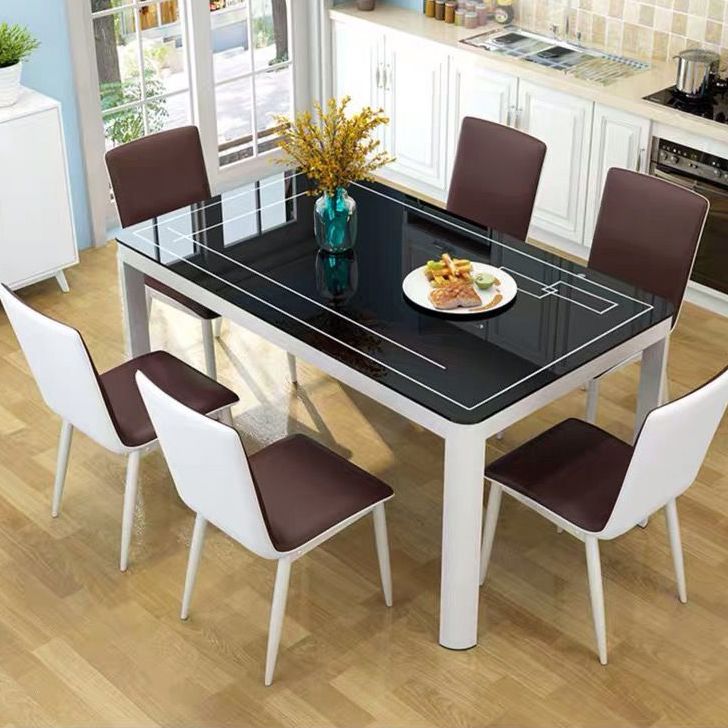 Modern White Glass Dining Table Rectangle Dining Table for Kitchen Clearhalo 'Dining Tables & Seating' 'Dining Tables' 'dining_table' 'furn' 'furn_dining_table' 'Furniture' 'Kitchen & Dining Furniture' 1200x1200_cd91a526-a9a4-4f86-8ca8-8ea33fa81593