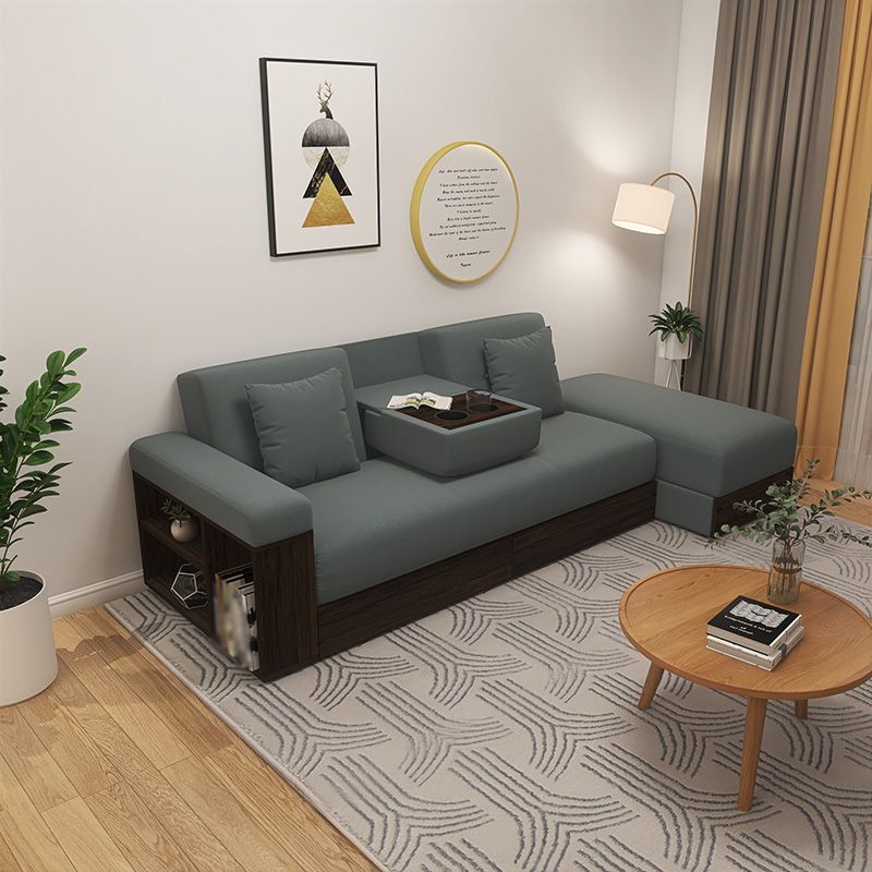 Contemporary Fabric Convertible Sofa Bed 29.53"High Pillow Top Arm Sofa Bed with Storage Clearhalo 'furn' 'furn_sectionals' 'Furniture' 'furniture_sectionals' 'kitchen' 'kitchen_sectionals' 'Living Room Furniture' 'Sectionals' 1200x1200_cd9370d4-f6ae-4c1d-a8d3-8f818a63fa38