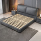 Contemporary Grey Leather Upholstered Standard Bed, Rectangular Panel Bed
