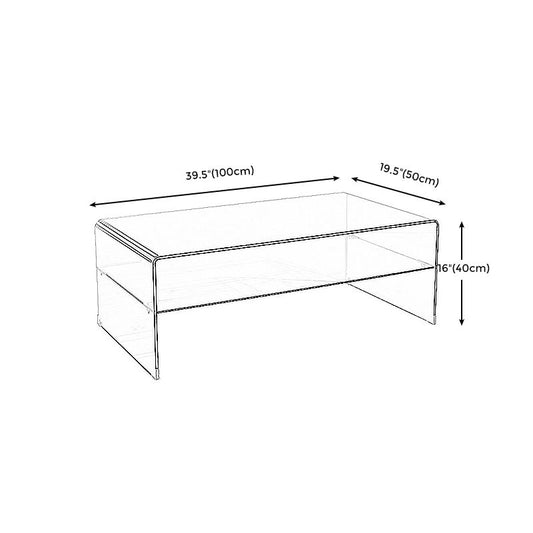 15.7"H Modern Sled Base White/black Glass Square Coffee Table with Shelf Clearhalo 'Coffee & Accent Tables' 'Coffee Tables' 'coffee_tables' 'furn' 'furn_coffee_tables' 'Furniture' 'Living Room Furniture' 1200x1200_cd9dd62a-10bd-4efb-b7e0-57fc777817af