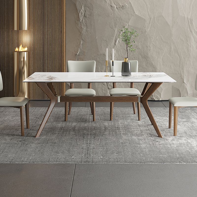 Moderner Tisch mit gesinterter Steinplatte, rechteckiger Tisch mit Holzsockel
