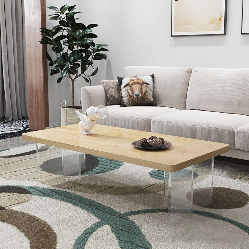 Modern Rectangle Coffee Table with Solid Wood Top and Acrylic Base