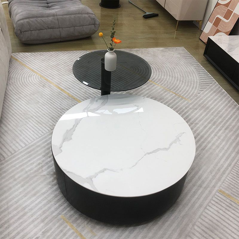 Slate Round Coffee Table Solid Wood Coffee Cocktail Table for Living Room Clearhalo 'Coffee & Accent Tables' 'Coffee Tables' 'coffee_tables' 'furn' 'furn_coffee_tables' 'Furniture' 'Living Room Furniture' 1200x1200_cda3d826-1cec-46d4-81e8-9237f17f26b1
