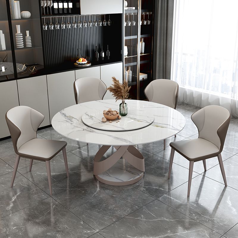 Glam Sintered Stone White Table Round Shape Standard Dining Table for Kitchen Clearhalo ' dining_table' 'Dining Tables & Seating' 'Dining Tables' 'furn' 'furn_dining_table' 'Furniture' 'furniture_dining_table' 'Kitchen & Dining Furniture' 'kitchen&dining_furn' 'kitchen' 'kitchen_dining_table' 1200x1200_cda48b49-1985-4d26-8e2a-69a8fc392ebd