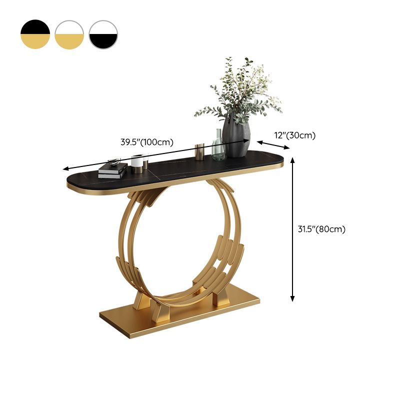 Glam Console Accent Table Antique Finish Oval Console Table with Shelf Clearhalo 'Console Tables' 'console_tables' 'Entry & Mudroom Furniture' 'furn' 'furn_console_tables' 'Furniture' 1200x1200_cda6dab3-93e9-4829-8fef-0ed97366bcf1