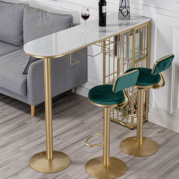Glam White Faux Marble Bistro Table Iron Double Pedestal Bar Dining Table with 3-Shelf Clearhalo 'Bar Furniture' 'Bar Tables' 'bar_tables' 'furn' 'furn_bar_tables' 'Furniture' 'furniture_bar_tables' 'Kitchen & Dining Furniture' 1200x1200_cda74968-cb02-4c12-812e-8303a4736b59