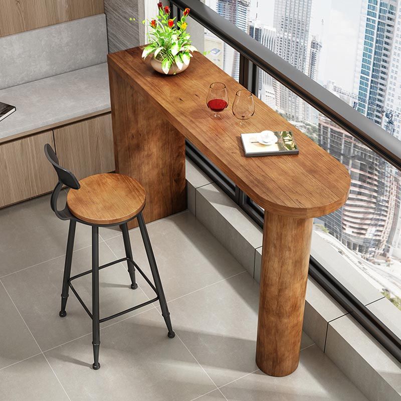 Irregular Shape Pine Wood Top Bar Table Modern Bar Table with Double Pedestal Clearhalo 'Bar Furniture' 'Bar Tables' 'bar_tables' 'furn' 'furn_bar_tables' 'Furniture' 'Kitchen & Dining Furniture' 1200x1200_cdaac46b-22d8-4c75-8786-dc2b34fd188c