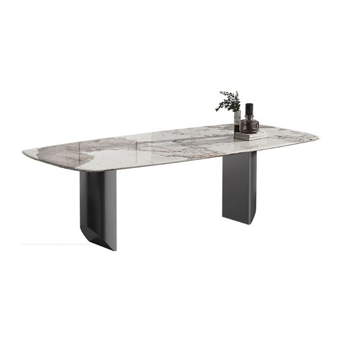 Metal Contemporary Rectangular Dining Table Sintered Stone Table with Double Pedestal Clearhalo 'Dining Tables & Seating' 'Dining Tables' 'dining_table' 'furn' 'furn_dining_table' 'Furniture' 'furniture_dining_table' 'Kitchen & Dining Furniture' 1200x1200_cdac824f-741c-4a6e-aa94-d4e4739f5f94